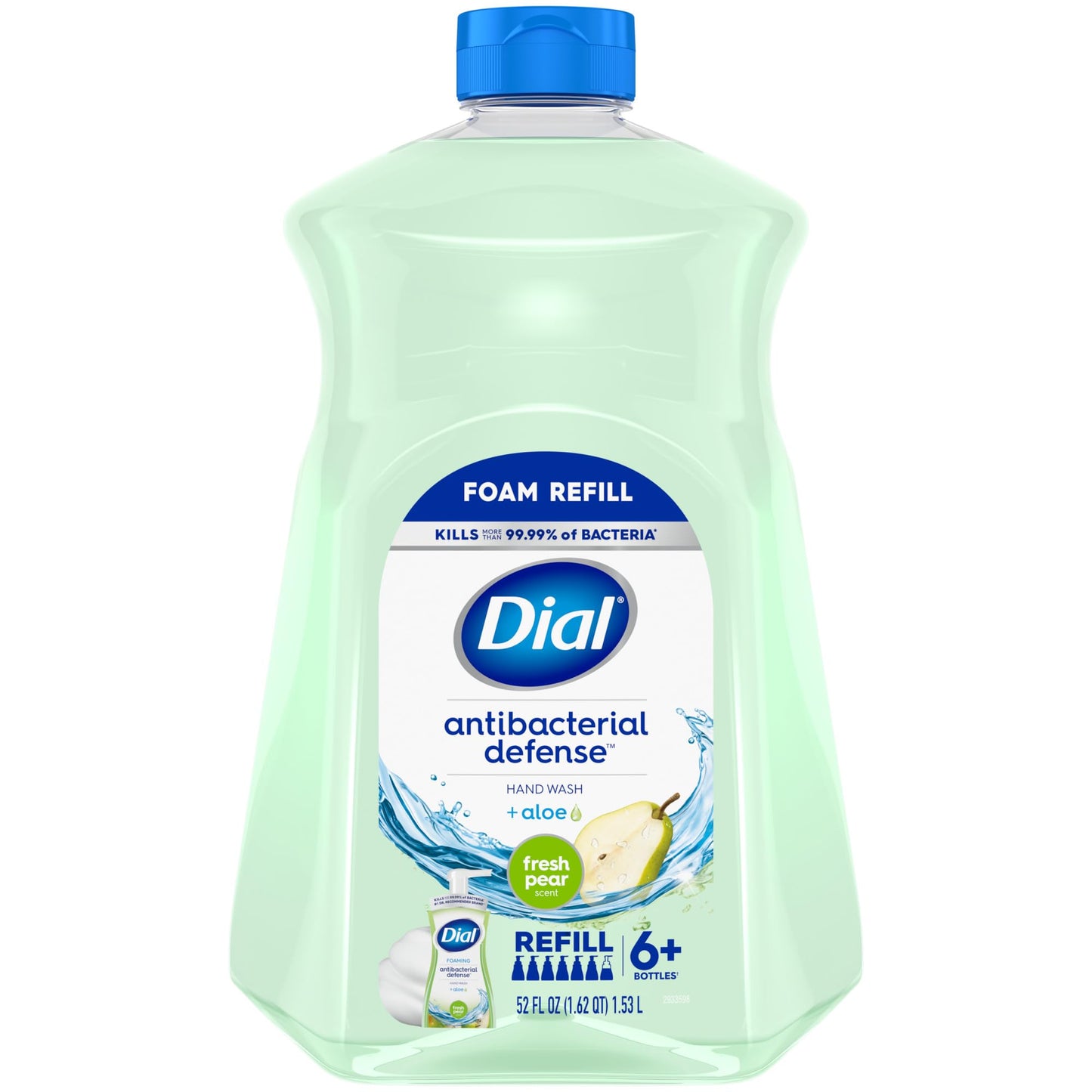 HotDial Antibacterial Defense Foaming Hand Soap + Aloe, Fresh Pear Scent, 52 Fl Oz Hand Soap Refill, Dermatologist-Tested, Gentle on Skin