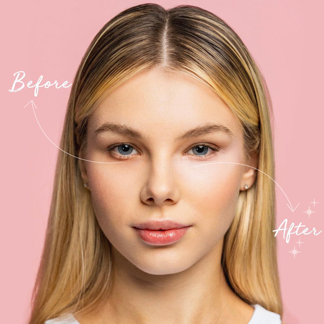 HotPalladio Under Eye Brightener, Conceal, Brightens, Reduces Appearance of Dark Circles, With Caffeine Peptides & Vitamin E, Tired Skin Color Correcting Brightener & Primer, Light to Medium (Soft Pink)