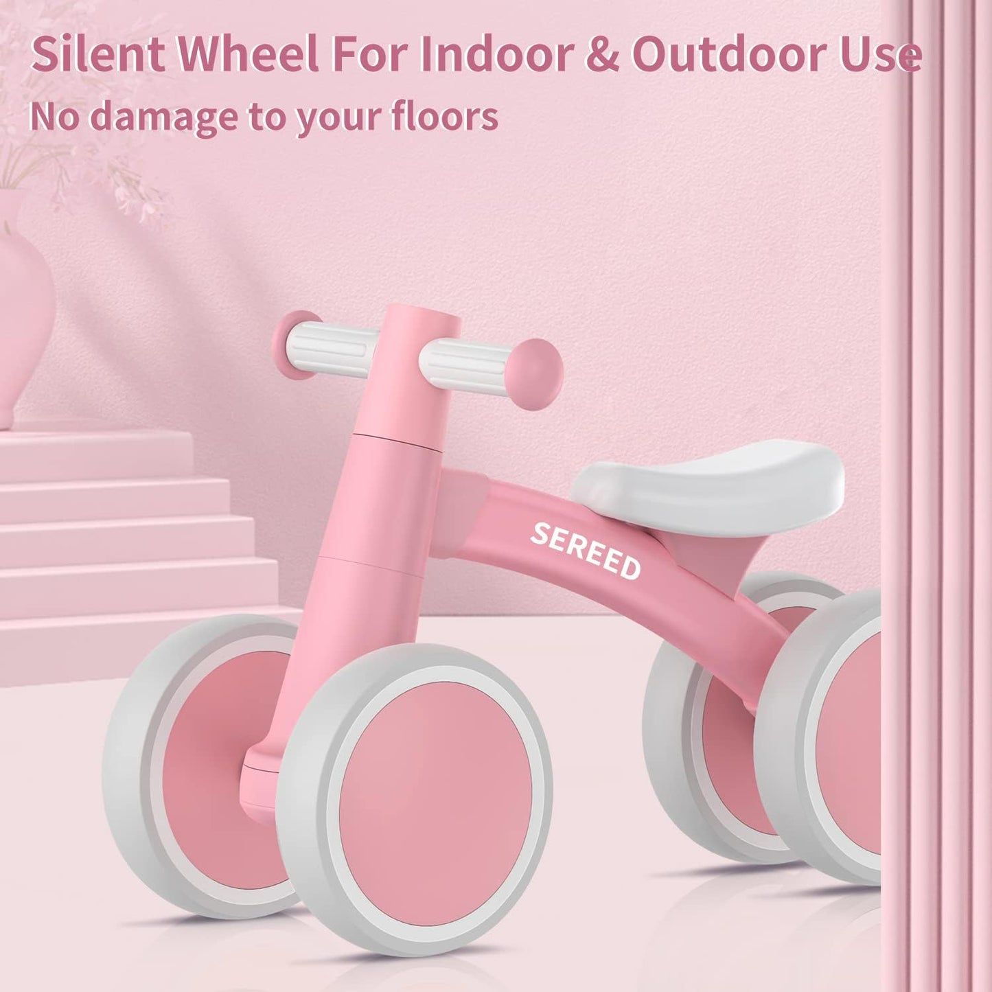 HotSEREED Baby Balance Bike for 1 Year Old Boys Girls 12-24 Month Toddler Balance Bike, 4 Wheels Toddler First Bike, First Birthday Gifts