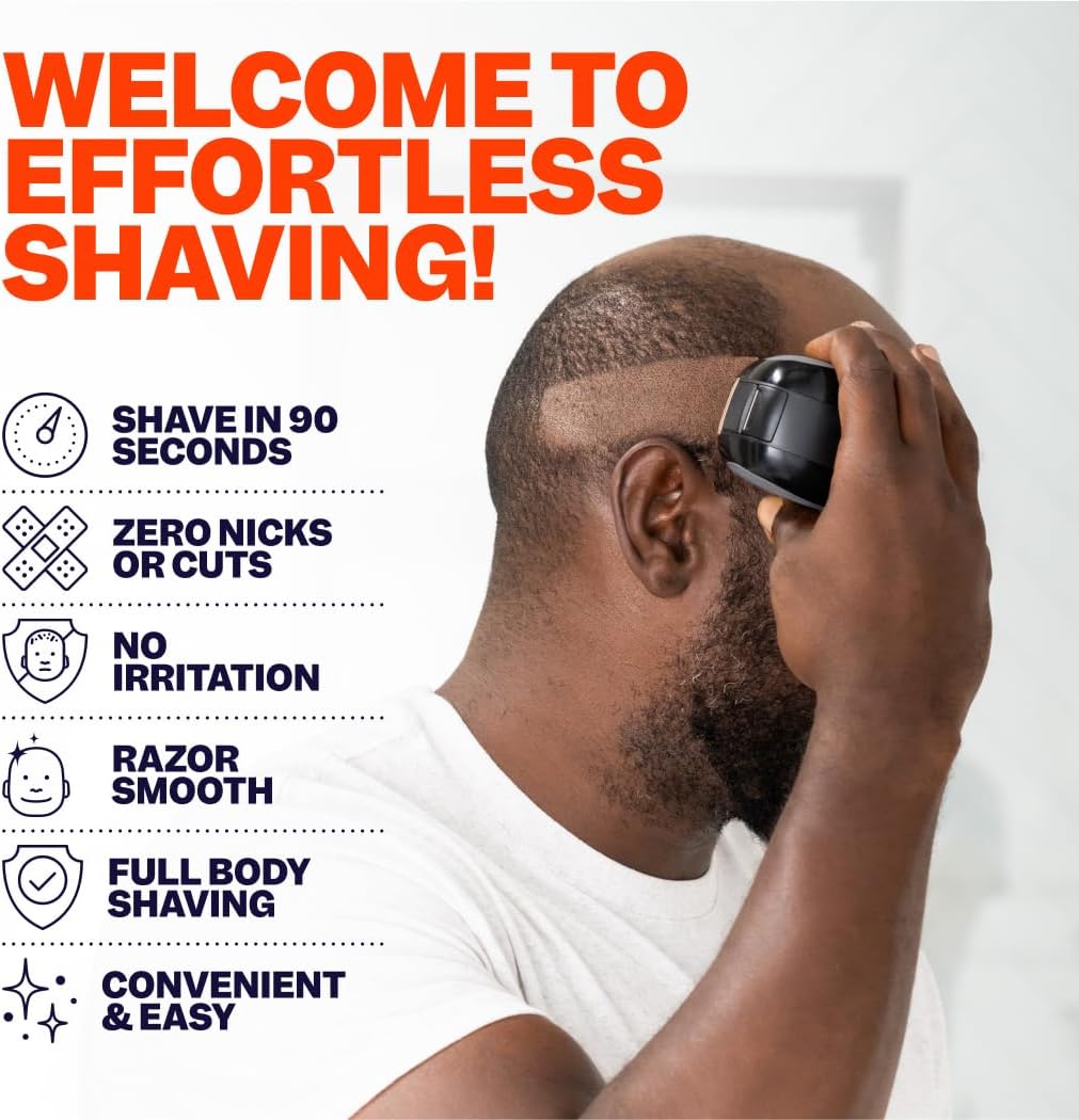 HotFreebird FlexSeries Electric Head & Body Hair Shaver - Mens Cordless Rechargeable Wet/Dry Skull Bald Head Back & Groin Waterproof Razor with Rotary Blades, Clippers, Nose Trimmer, Brush, Massager