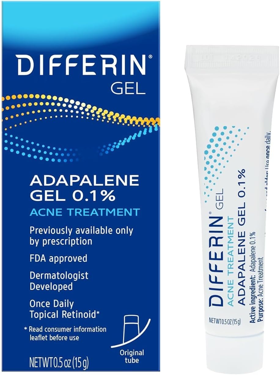HotDifferin Acne Treatment Gel, 30 Day Supply, Retinoid Treatment for Face with 0.1% Adapalene, Gentle Skin Care for Acne Prone Sensitive Skin, 15g Tube (Packaging May Vary) | 30-Day Supply, OTC Retinoid, Clears Acne & Prevents Breakouts, Gentle For Sensi