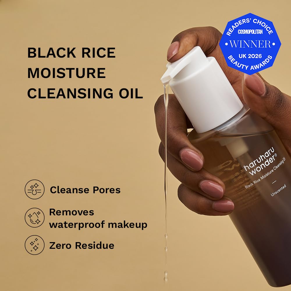 HotHARUHARU wonder Black Rice Moisture Cleansing Oil, Double Cleansing, Daily Makeup Remover, Pore Oil Cleanser, Korean Skincare, For sensitive, Non-comedogenic, 5.1 fl oz