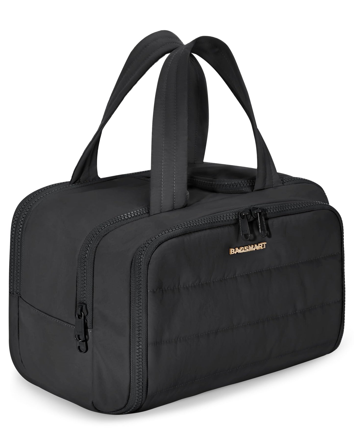 HotBAGSMART Travel Toiletry Bag, Lightweight Large Wide-open Travel Bag for Women, Puffy Cosmetic Makeup Bag Organizer with Handle for Accessories,Essentials, Toiletries, Black