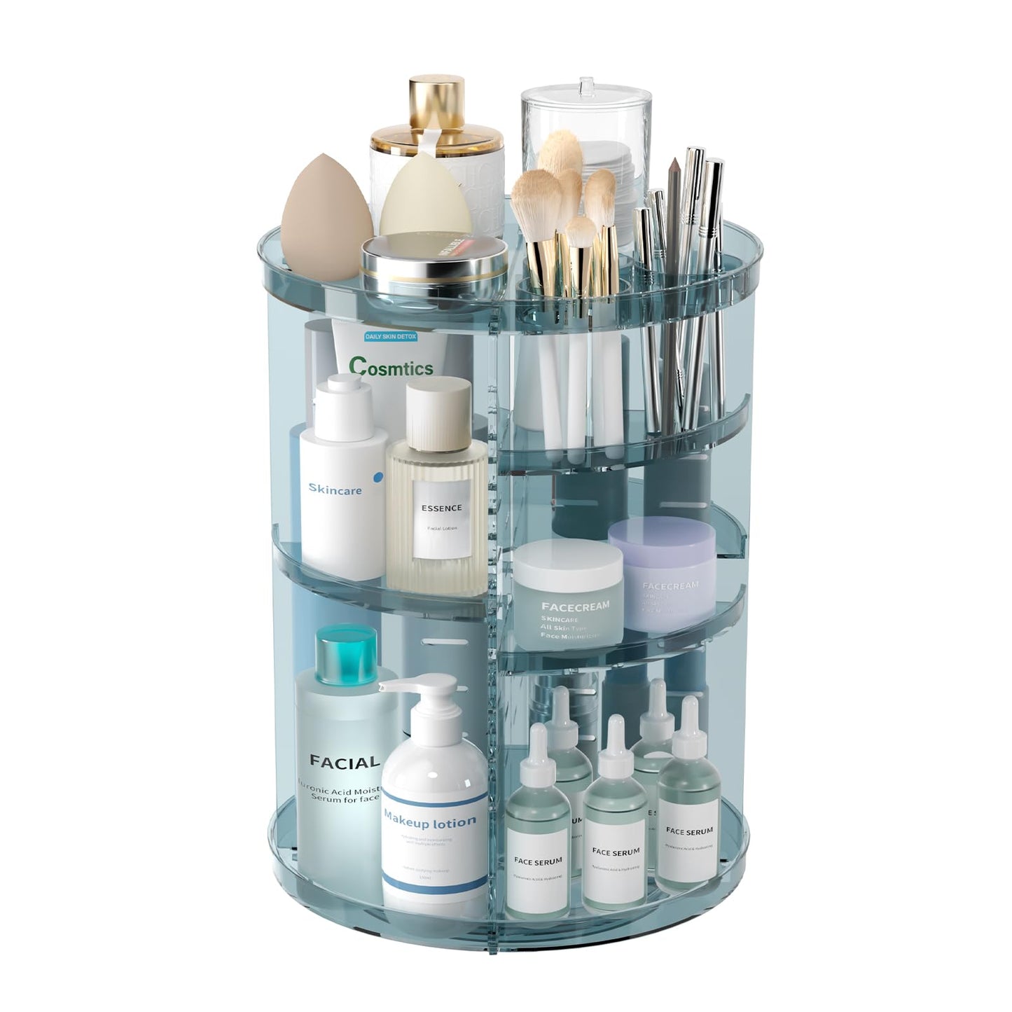 HotRotating Makeup Organizer, DIY 8 Adjustable Layers Spinning Skincare Storage, Cosmetic Display Case with Brush Holder and Perfume Tray, Multi-Function Vanity Bathroom Countertop Organizer Clear