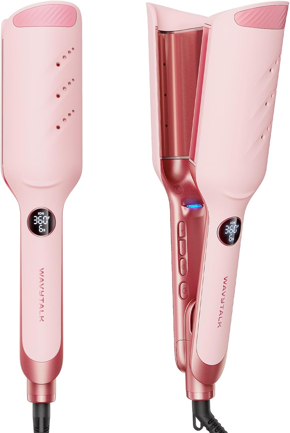 HotWavytalk Power Wave Hair Crimper, Curling Iron Hair Crimper Waver, Ventilation Design for Less Damage, Ionic Reduces Frizz, Effortless-Waver, Dual Voltage Crimping Iron, Pink
