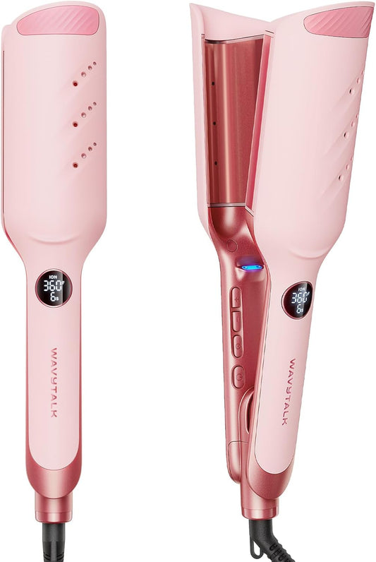 HotWavytalk Power Wave Hair Crimper, Curling Iron Hair Crimper Waver, Ventilation Design for Less Damage, Ionic Reduces Frizz, Effortless-Waver, Dual Voltage Crimping Iron, Pink
