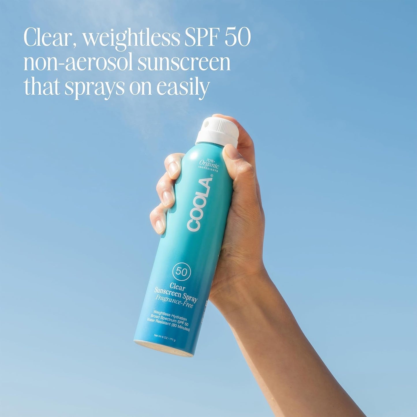 HotCOOLA Organic Sunscreen SPF 50 Sunblock Spray, Dermatologist Tested Skin Care for Daily Protection, Vegan and Gluten Free, Fragrance Free, 6 Fl Oz