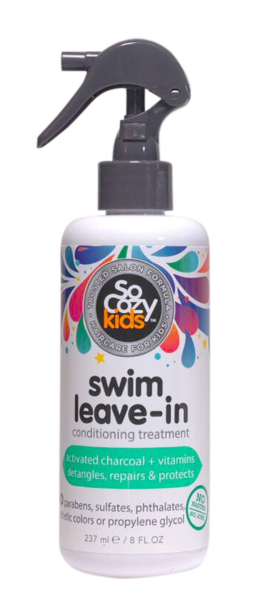 HotSoCozy Swim Leave In Conditioner Spray & Treatment for Kids Hair (8 Fl Oz) Protects & Repairs Pool, Sun & Salt Damaged Hair, Gentle Formula with Activated Charcoal, Vitamin B5 & Sunflower Seed Extract