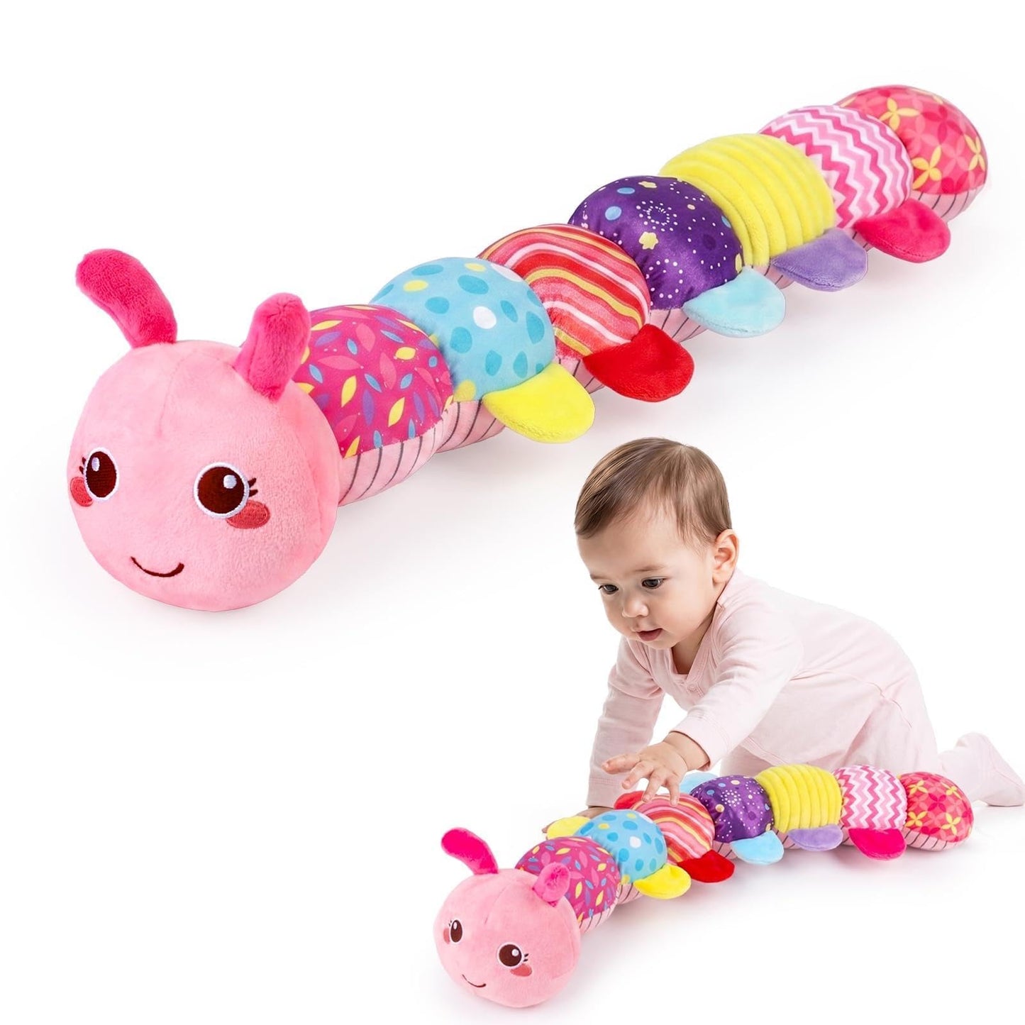 HotTopsochir Baby Sensory Toys 0-6 Months Music Animal Stuffed Plush Caterpillar Toy for Infant 0-3-6-12 Month Old Tummy Time with Mirror Crinkle Rattle Toys for Newborn Boys Girls Shower Birthday Gifts