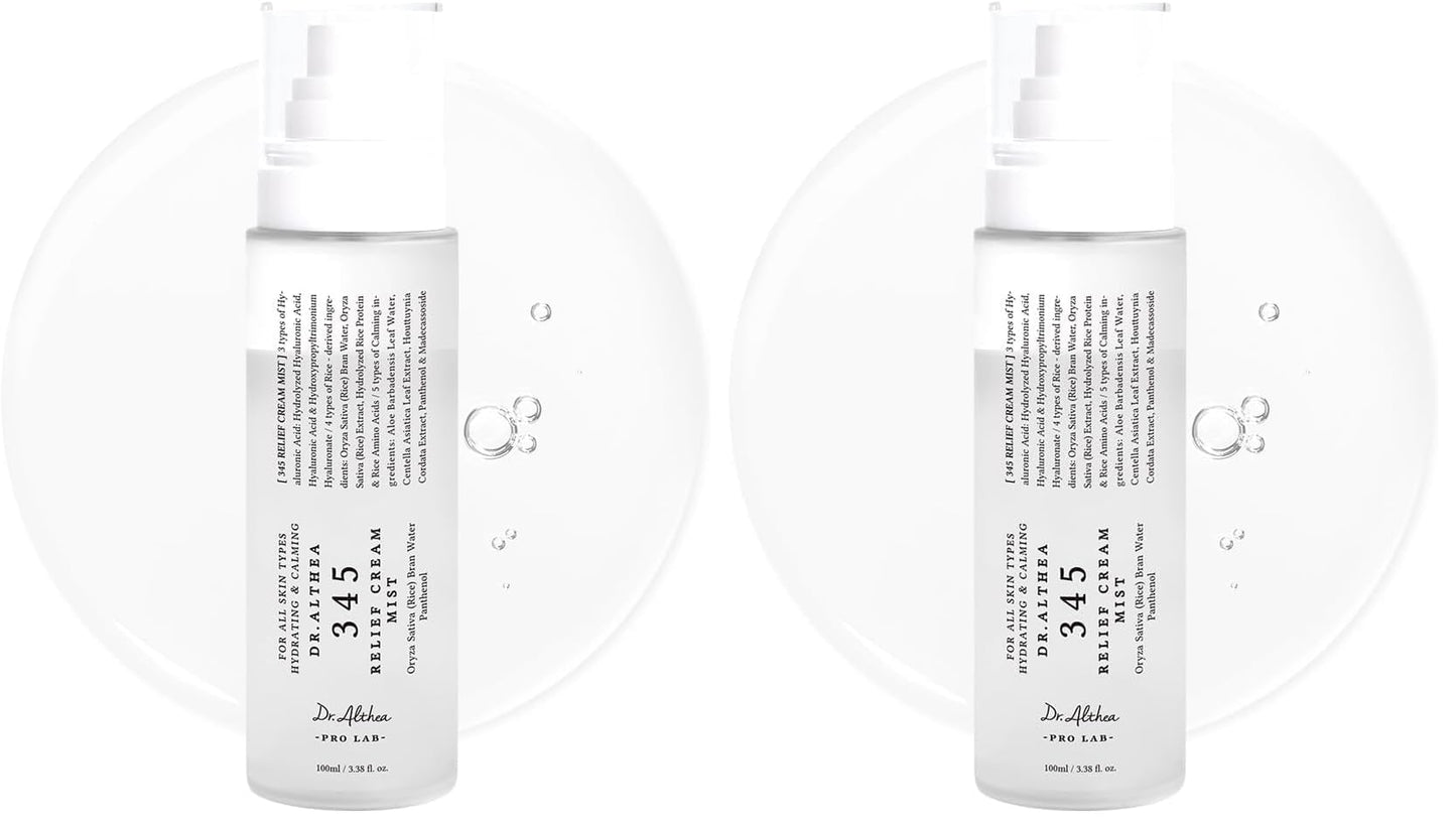 HotDr.Althea 345 Relief Cream Mist, Korean Vegan Skin Care, 3.38 Fl Oz | Insant Hydration, Calming Skin Irritation with Hyaluronic Acid, Panthenol, Centella Asiatica Leaf Water, Madecassoside
