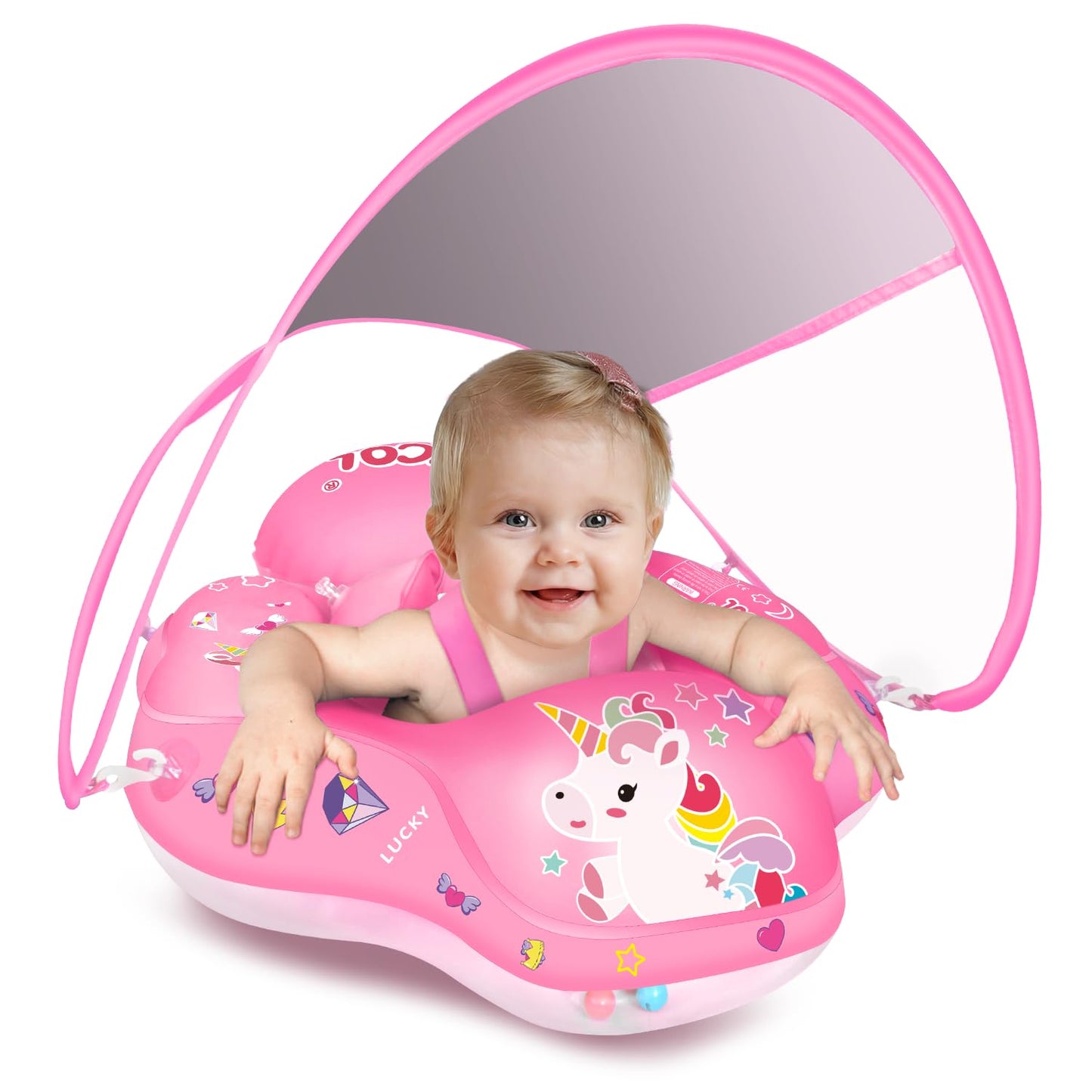 HotBaby Pool Float with Canopy UPF50+ Sun Protection, no flip Over Inflatable Baby Float for Baby 3-36 Months, Skin Protect Toddler floaties for Boys and Girls