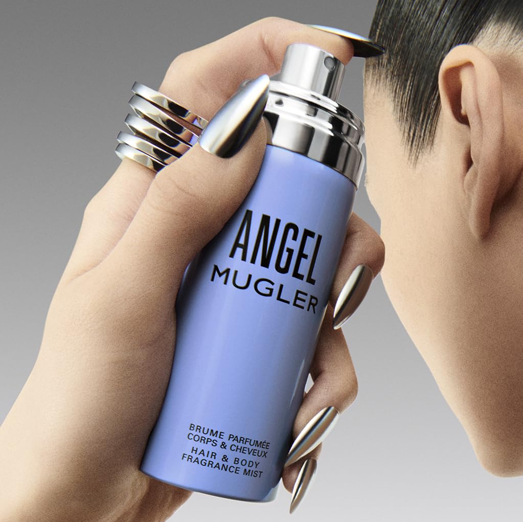Hot Mugler Angel Hair & Body Mist Gourmand Womens Fragrance - 3.3 Fl Oz | Perfume Mist with Bergamot, Praline Accord & Patchouli - Travel Friendly Bottle Part of a Daily Routine