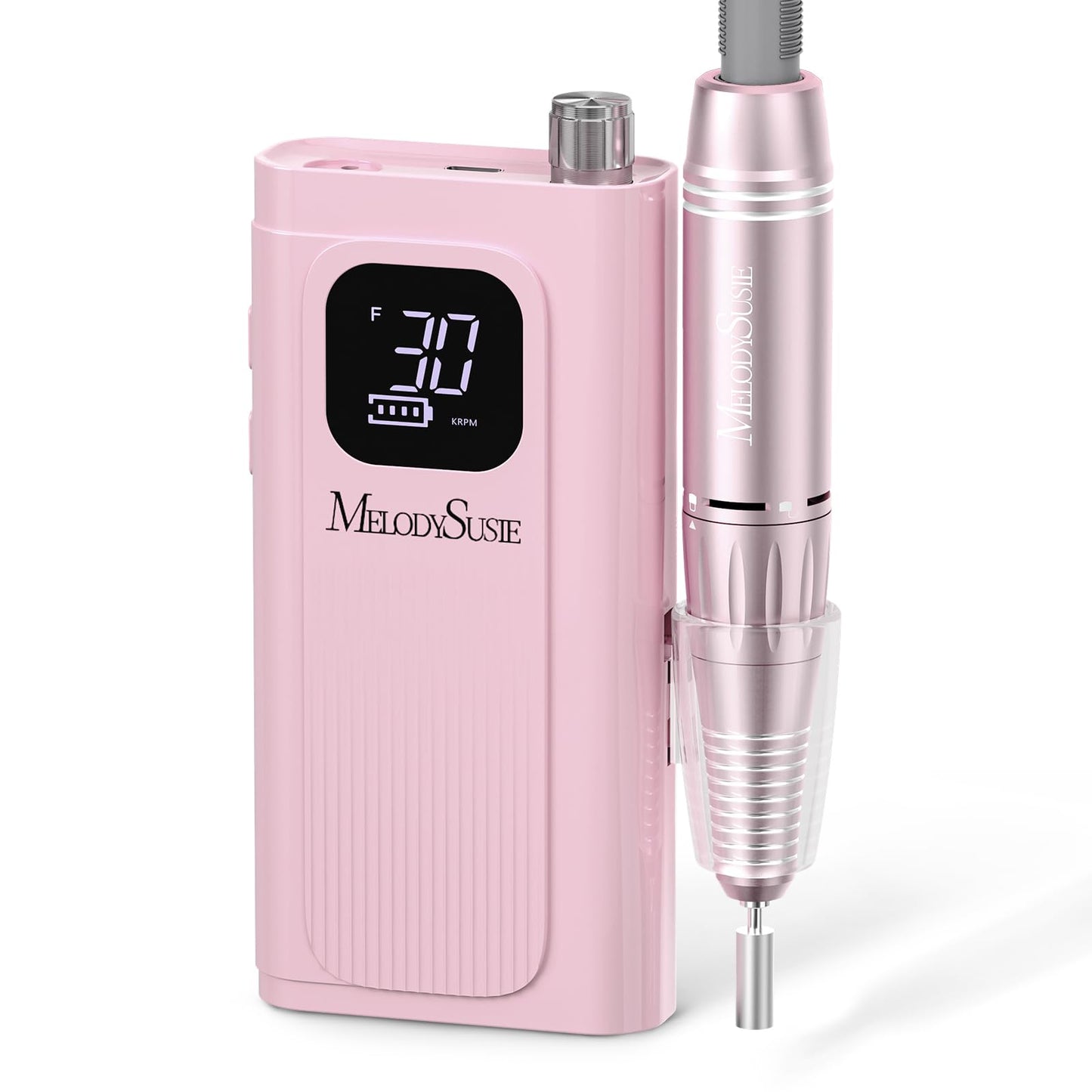 HotMelodySusie Rechargeable Clip-On E-File SC300F for Gel Polish Removal | 30000RPM; 5100mAh Battery; 9-13h Runtime; LED Display; Stepless Speed; Low Heat; Low Vibration; Nail Prep