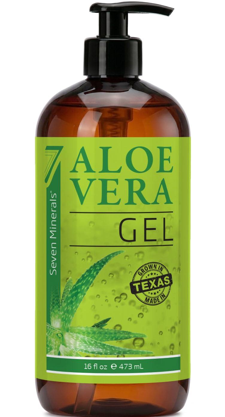 HotSeven Minerals Aloe Vera Gel with Freshly Cut Pure Organic Aloe - Big 12oz - Texas Grown, HighestQuality, Vegan, Unscented, Non-Sticky - After Sun, Skin & Face Moisturizer, Hair Mask