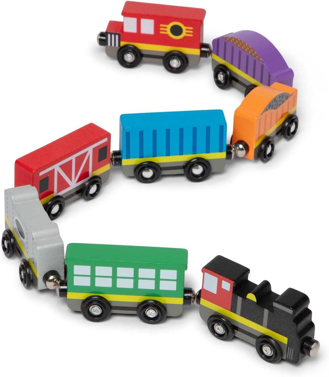 HotMelissa & Doug Wooden Train Cars, 8-Piece Magnetic Train Set with Toy Storage Tray, Steam Engine, Caboose, Coal & Passenger Cars, Montessori-Inspired Pretend Play Toys for Kids Ages 3+