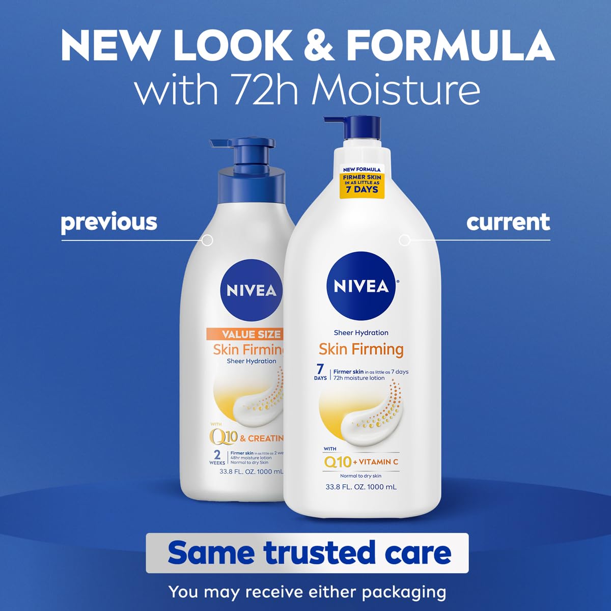 HotNIVEA Sheer Hydration Skin Firming Body Lotion with Q10 and Vitamin C, 72-Hour Body Moisturizer for Normal to Dry Skin, 33.8 Fl Oz Value Size Pump Bottle
