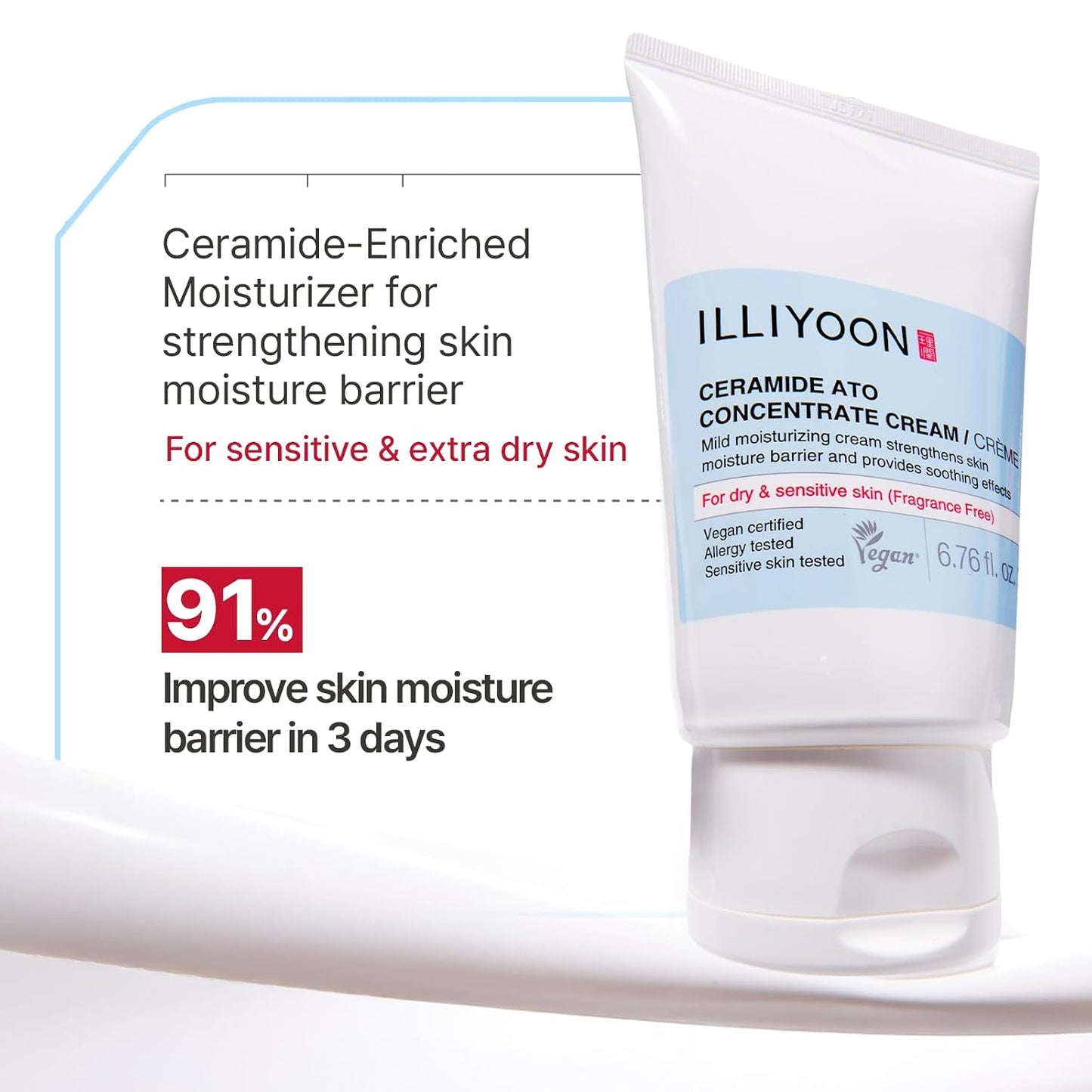 HotIlliyoon Ceramide Ato Concentrate Cream | Moisturizer for Dry & Sensitive Skin, 100hr Lasting Hydration, For Face & Body, Gentle for Infants, Moisture Barrier Repair, Vegan Certified, 6.76 fl.oz.