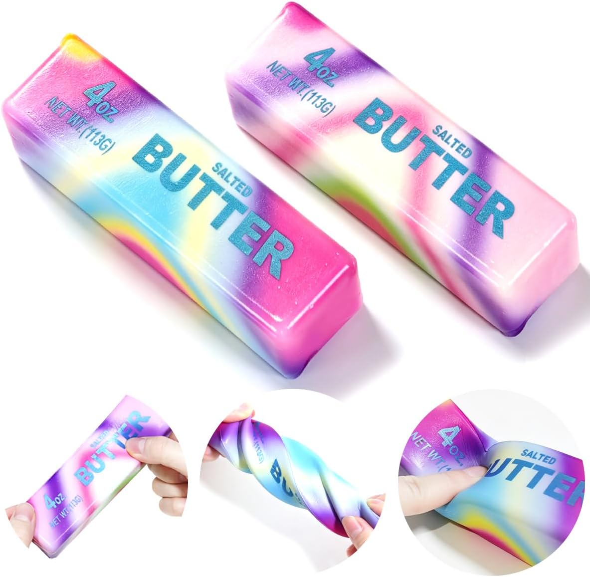 Hot2 Pcs Rainbow Butter Squishy Stick , Super Soft Slow Rising Fidget Squeeze Toy, Colorful Sensory Stress Relief Desk Toy for Home, Office, Travel, Novelty Anxiety Relief Toy for Kids & Adults