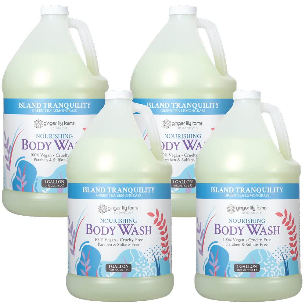 HotGinger Lily Farms Botanicals Nourishing Body Wash, Island Tranquility, 100% Vegan & Cruelty-Free, Green Tea Lemongrass Scent, 1 Gallon Refill (128 fl. oz.)