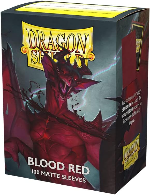 HotDragon Shield | Standard Size Card Matte Sleeves | 100 CT - Smooth & Tough Premium TCG Sleeves | Compatible with Pokemon, Flesh & Blood, One Piece & Magic the Gathering | Blood Red - Matte