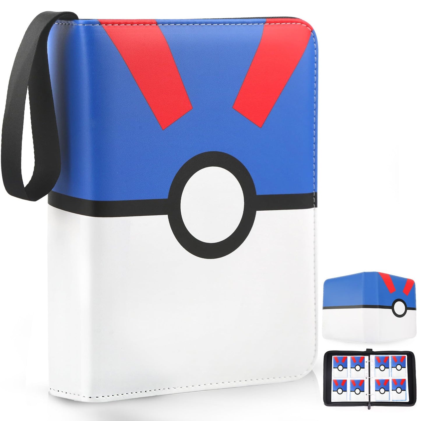 Hot Card Binder 4 Pocket, Trading Card Holder Fits 400 Cards With 50 Removable Sleeves, Portable Collection Card Ablum, Game Card Case book With Zipper for Gift, Red