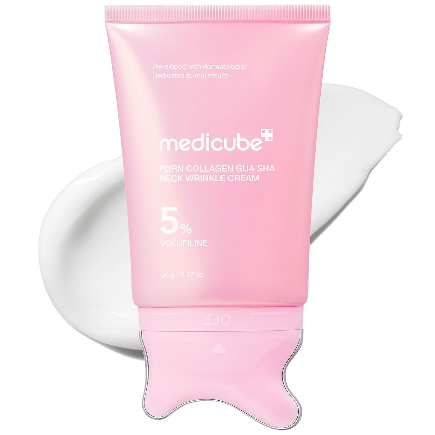 Hotmedicube PDRN Collagen Gua Sha Neck Wrinkle Cream | Built-In Gua Sha Massager with Volufiline 5% | Firming, Contour Care for the Look of Fine Lines, Jawline, Neck, Décolleté | Korean Skincare, 3.17 oz