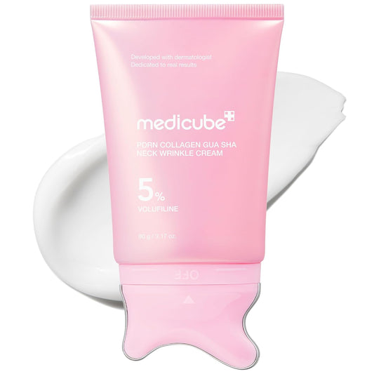 Hotmedicube PDRN Collagen Gua Sha Neck Wrinkle Cream | Built-In Gua Sha Massager with Volufiline 5% | Firming, Contour Care for the Look of Fine Lines, Jawline, Neck, Décolleté | Korean Skincare, 3.17 oz
