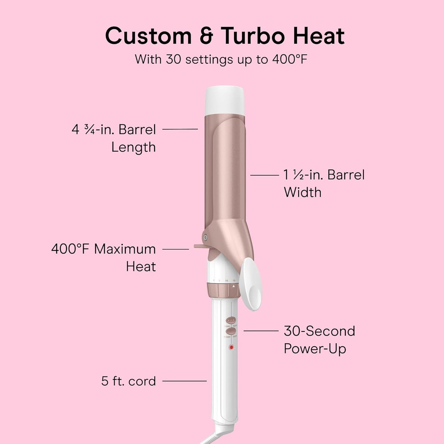 HotConair Curling Iron, Double Ceramic, 1 1/2" Barrel, White/Rose Gold | Hair curler and hair waver for medium to long hair with 30 heat settings, built-in heat protection, a cool tip, and auto off