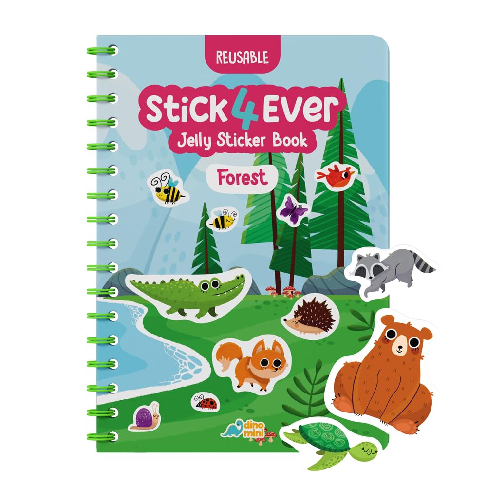 HotStick4Ever Jelly Sticker Book® - for Kids - Waterproof, Easy to Clean Reusable Sticker Book for Toddlers- Reusable Road Trip Activities for Kids - Stocking Stuffers for Toddlers (Animals)