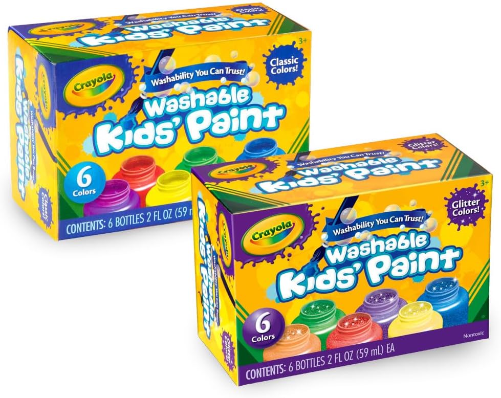 HotCrayola Washable Kids Paint Set (12ct), School Supplies for Kids, Classic and Glitter Paint, Classroom Essentials, Toddler Painting Kit, Ages 3+ [Amazon Exclusive]