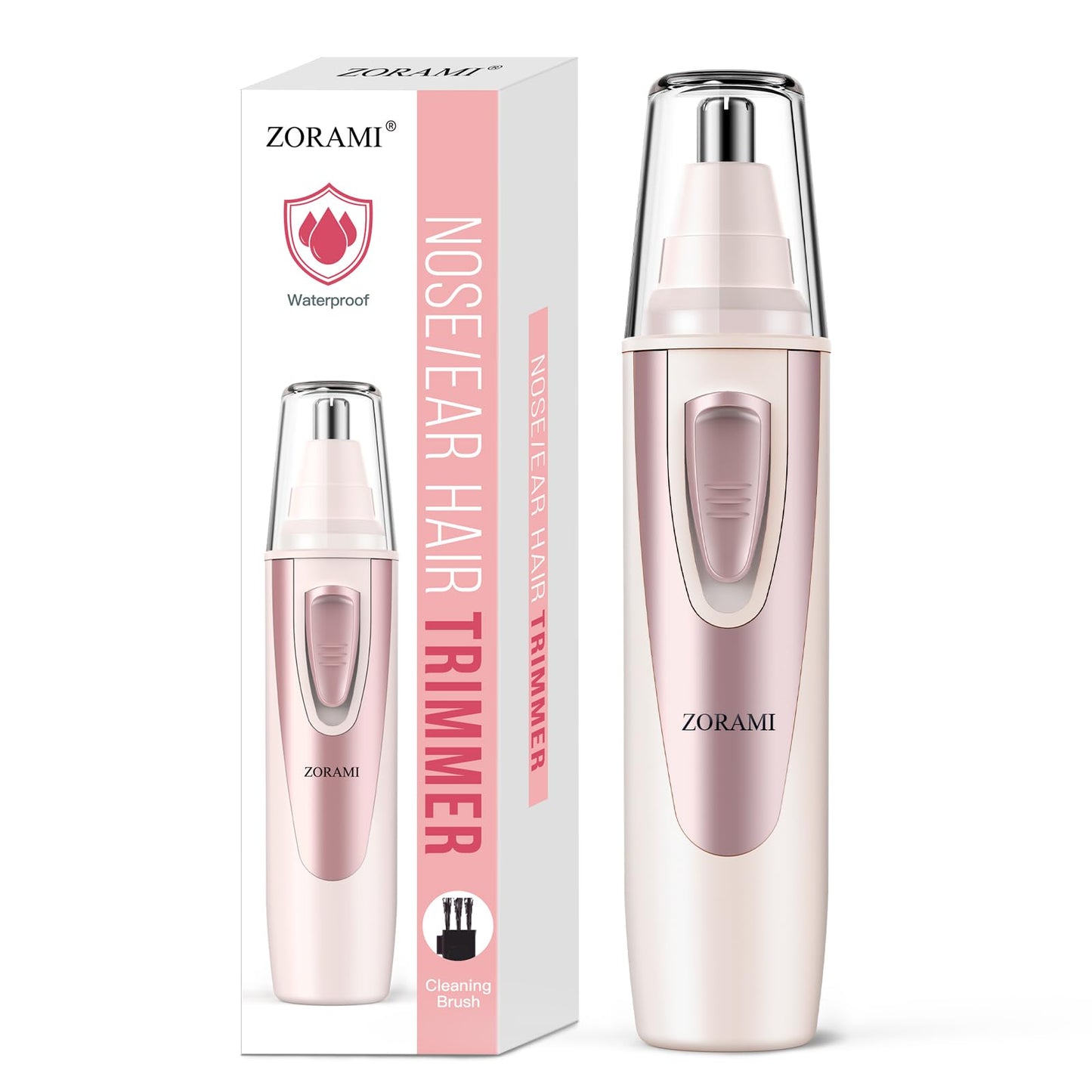 HotEar and Nose Hair Trimmer Clipper - 2026 Professional Painless Eyebrow & Facial Hair Trimmer for Men Women, Battery-Operated Trimmer with IPX7 Waterproof, Dual Edge Blades for Easy Cleansing Pink
