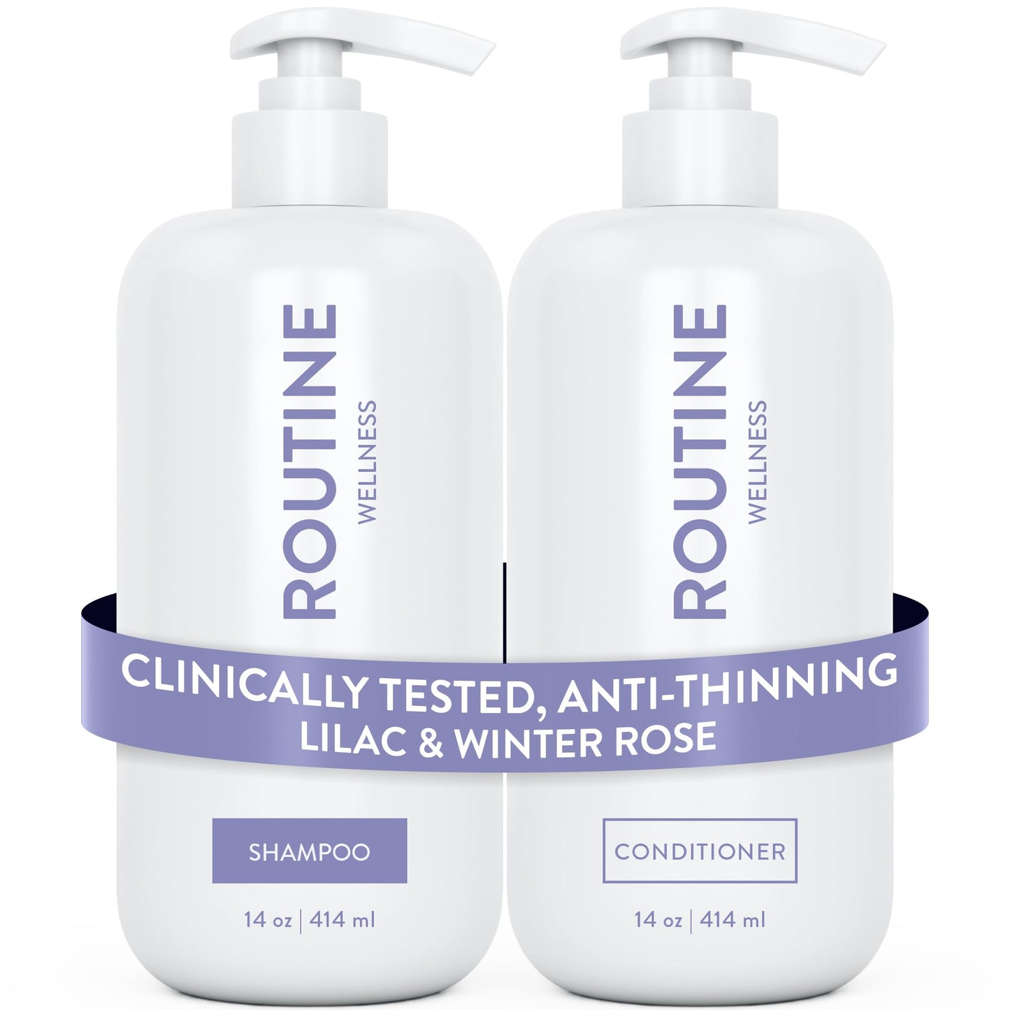 HotRoutine Wellness Anti-Thinning Shampoo & Conditioner - Rose Hips | Clinically tested shampoo for thinning hair with biotin, pea peptides, saw palmetto oil, color safe, sulfate free