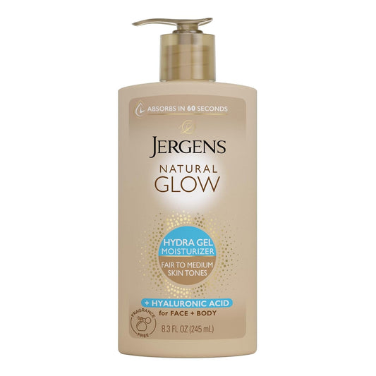 HotJergens Natural Glow Hydra Gel Self Tanner, Fair to Medium, 8.3 fl oz | Gradual Self Tanning Gel, Hyaluronic Acid, Hydrating, Fragrance-Free, Fair to Medium Skin, Buildable Glow