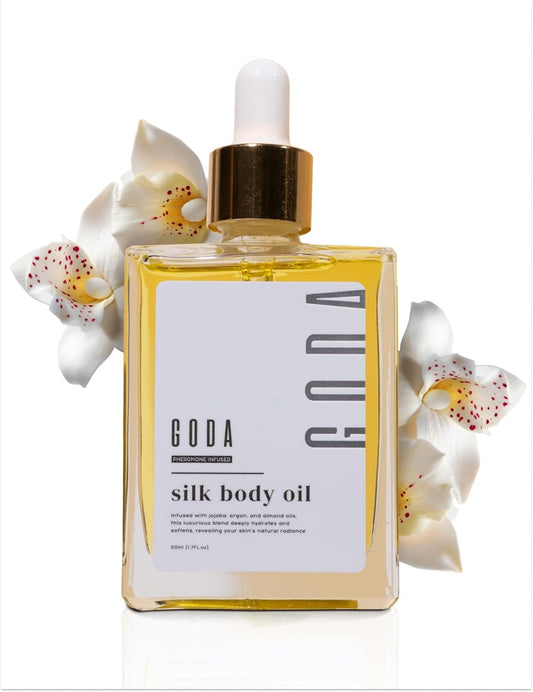 HotGODA Silk Body Oil Women - Firming Anti Aging Moisturizing Formula, Crepey Skin Hydrating After Shower, Scented Organic Blend Premium Skincare