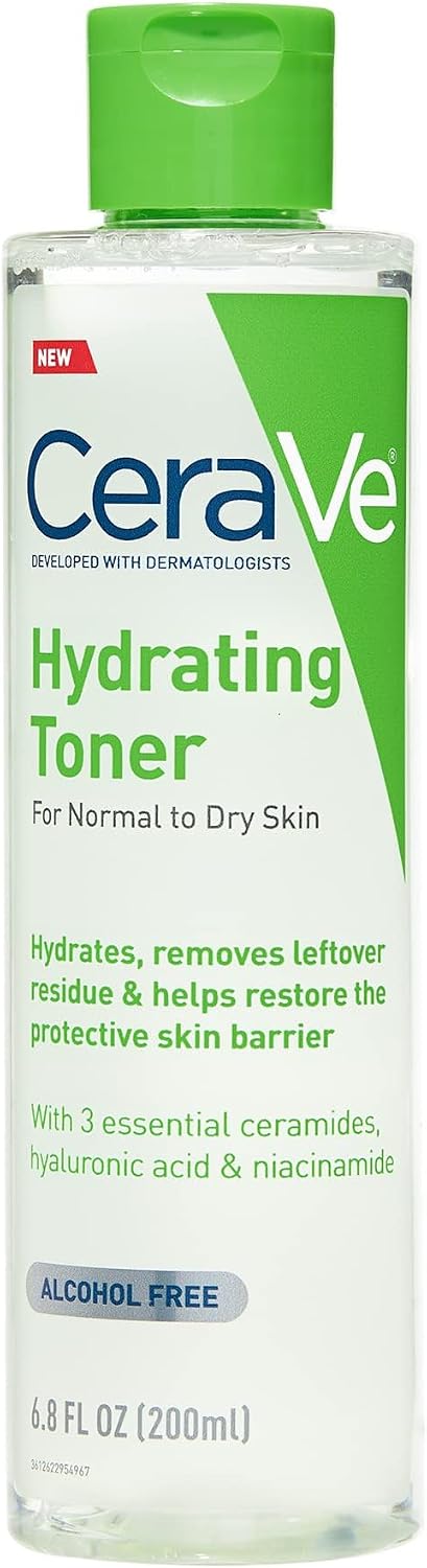 HotCeraVe Hydrating Toner for Face Non-Alcoholic with Hyaluronic Acid, Niacinamide, and Ceramides for Sensitive Dry Skin, Fragrance-Free Non Comedogenic, Full Size, 6.8 Fl Oz