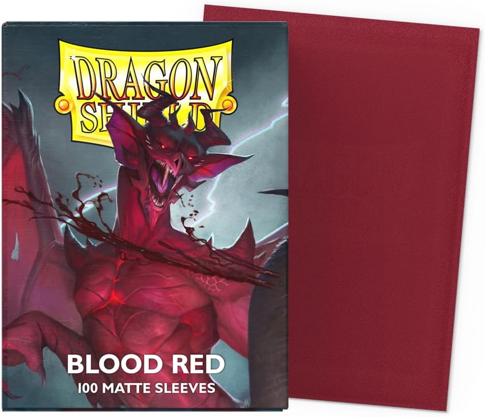 HotDragon Shield | Standard Size Card Matte Sleeves | 100 CT - Smooth & Tough Premium TCG Sleeves | Compatible with Pokemon, Flesh & Blood, One Piece & Magic the Gathering | Blood Red - Matte