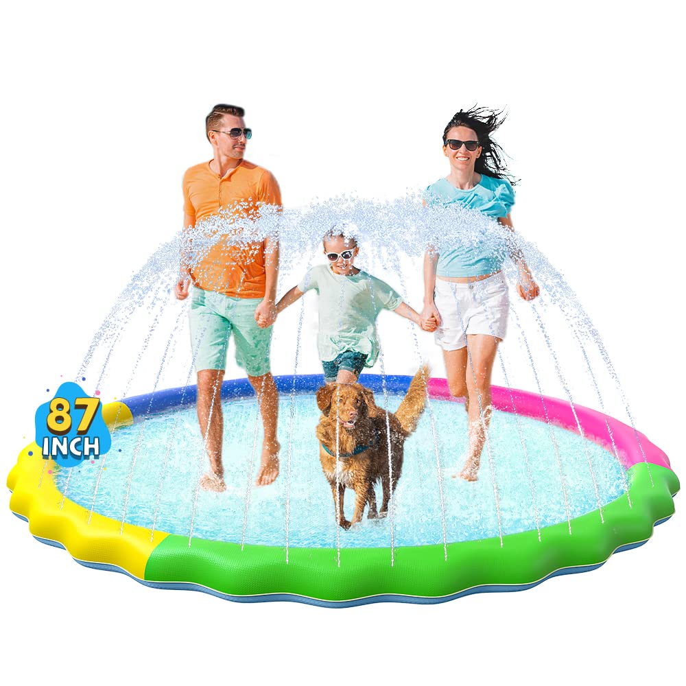 HotVISTOP 67" Non-Slip Splash Pad for Kids and Dogs, Thickened Sprinkler Pool for Toddlers, Outdoor Backyard Water Toys, Fun Fountain Play Mat for Babies, Children & Pets Blue