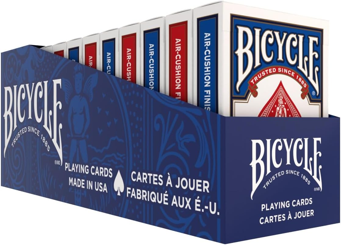 HotBicycle Rider Back Playing Cards 12 Pack Poker Size Standard Index | Air Cushion Finish for smooth shuffling, Made in USA, 6 red and 6 blue decks, Ideal for poker and blackjack