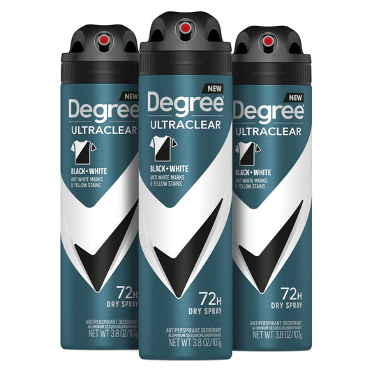 HotDegree Men Antiperspirant Deodorant Dry Spray Black + White Protects from Deodorant Stains Antiperspirant for Men with MotionSense Technology, 3.8 Ounce (Pack of 3)