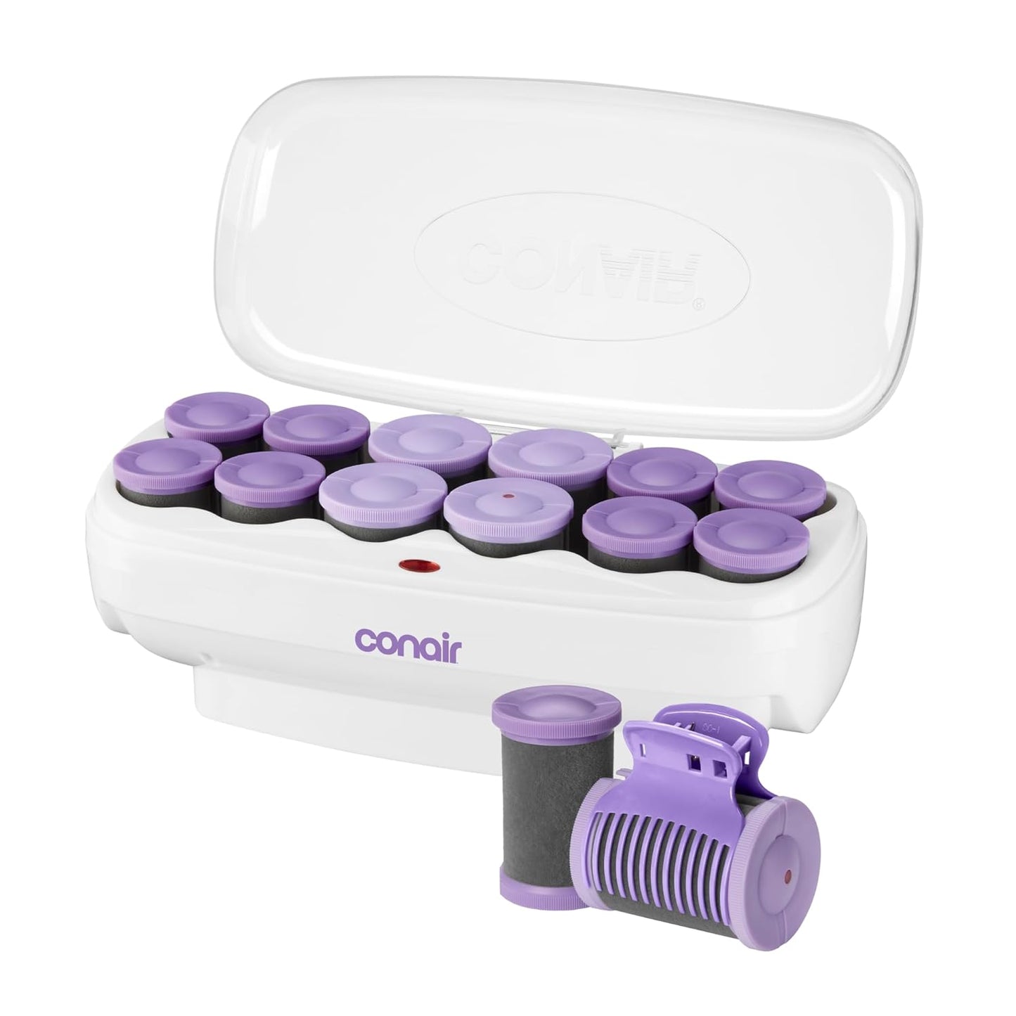 HotConair Ceramic Hot Rollers, 1 3/4" & 1 1/2" Rollers, Lavender, 12 Count | Heated hair rollers in 2 jumbo sizes heat in 85 seconds to create long-lasting volume on shoulder-length hair and beyond