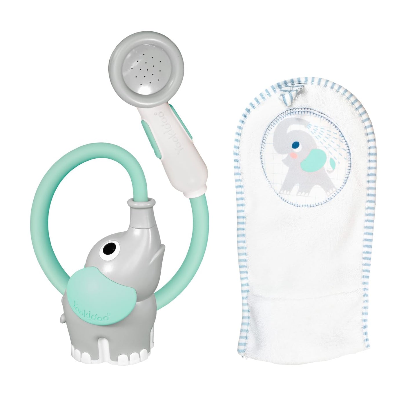HotYookidoo Baby Bath Shower Head - Elephant Water Pump and Trunk Spout Sprayer - One Handed Flow Control for Newborn Babies in Tub Or Sink (Turquoise)