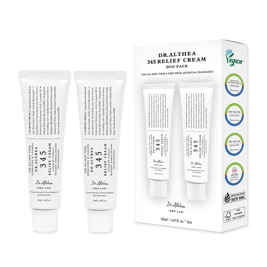 HotDr.Althea 345 Relief Cream, Korean Skincare, 1.69 Fl Oz (Ver.2 - Pack of 1) | PDRN, Hyaluronic Acid for Instant Hydration, Blemish, Post-Acne Vegan Face Moisturizer with Centella, Non-comedogenic