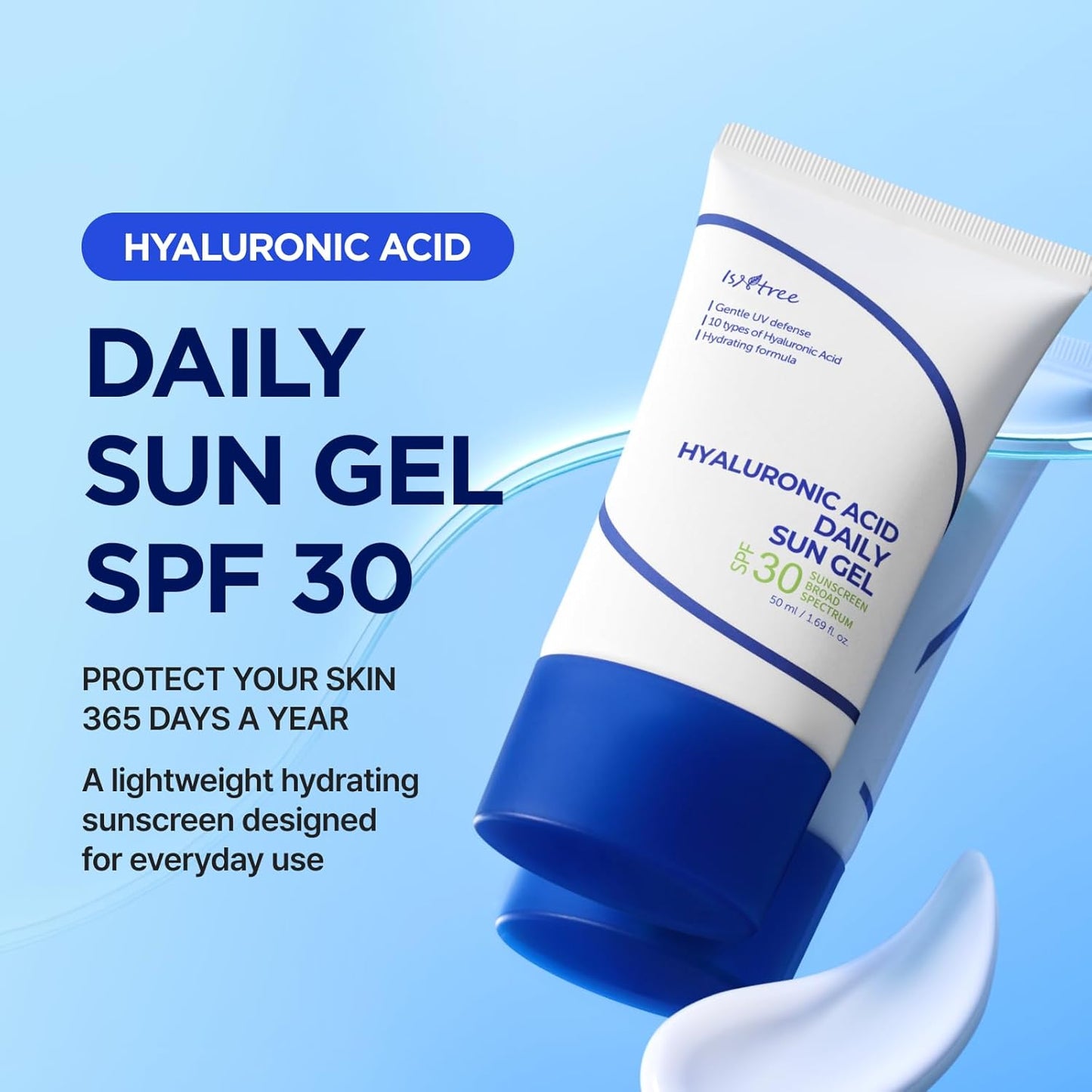 HotISNTREE Hyaluronic Acid Daily Sun Gel SPF 30 | Korean Face Sunscreen with Hyaluronic Acid | Lightweight, Moisturizing Daily Sunscreen, No White Cast, 1.69 fl oz