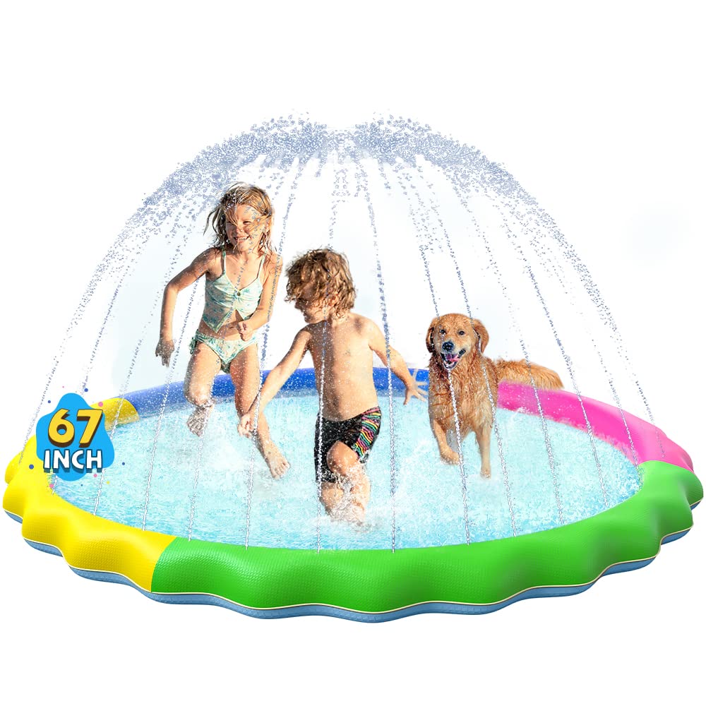 HotVISTOP 67" Non-Slip Splash Pad for Kids and Dogs, Thickened Sprinkler Pool for Toddlers, Outdoor Backyard Water Toys, Fun Fountain Play Mat for Babies, Children & Pets Blue