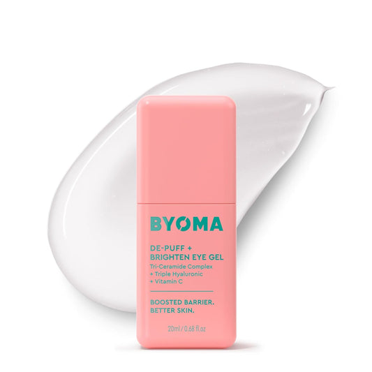 HotBYOMA De-Puff + Brighten Eye Gel - Lightweight Gel Eye Cream for Dark Circles, Puffiness & Wrinkles - Under Eye Cream With Hyaluronic Acid & Vitamin C - Barrier Repair Skincare - 0.68 fl. oz