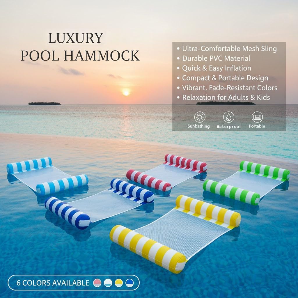 Hot3/5/8 Pack Pool Hammock Upgrated Water Pool Floats, 4-in-1 XL (Hammock, Saddle, Lounge Chair, Drifter) Multi-Purpose Water Pool Float, Non-Stick PVC Material