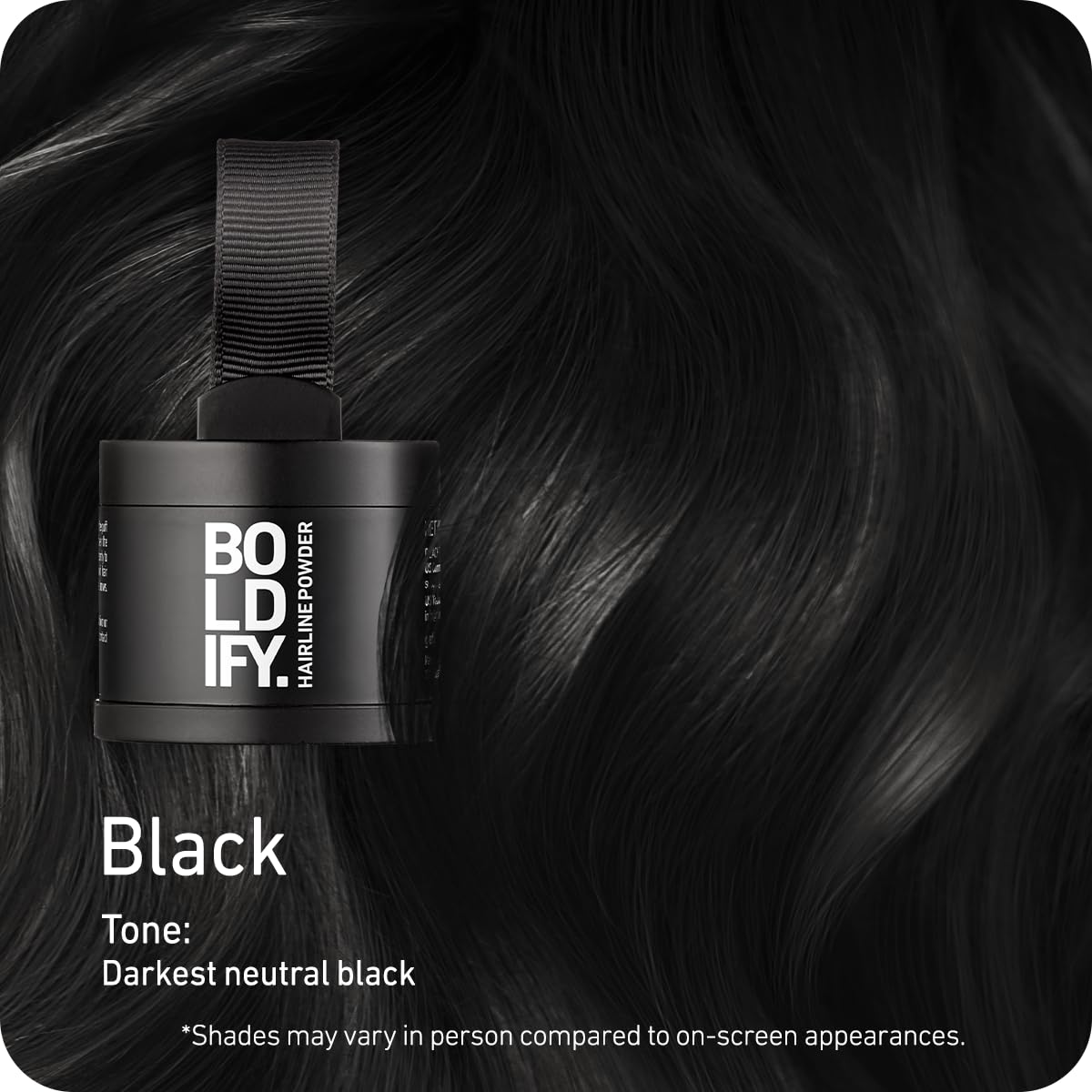 HotBOLDIFY Hairline Powder - Water-Resistant Root Touch Up Hair Color for Gray Coverage - 24-Hour Stain-Proof, Mess-Free Hair Powder for Thinning Hair (4g, Black)