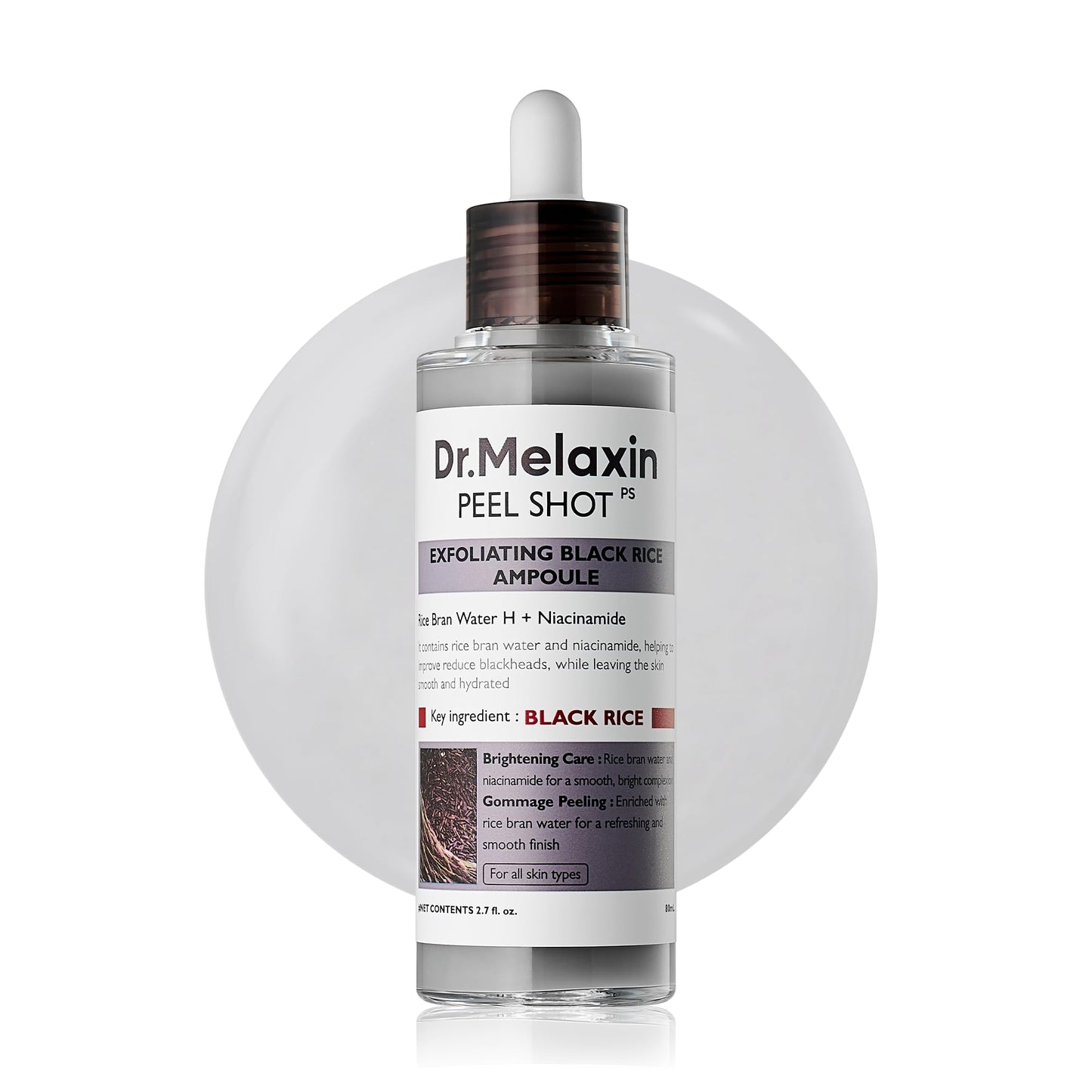 HotDr.Melaxin Peel Shot Black Rice Exfoliating Ampoule, Face Exfoliator with AHA BHA Niacinamide Rice Bran Water, Blackhead Remover, Pore Minimizer, Brightening Glass Skin Serum, Korean Skin Care, 2.7 oz