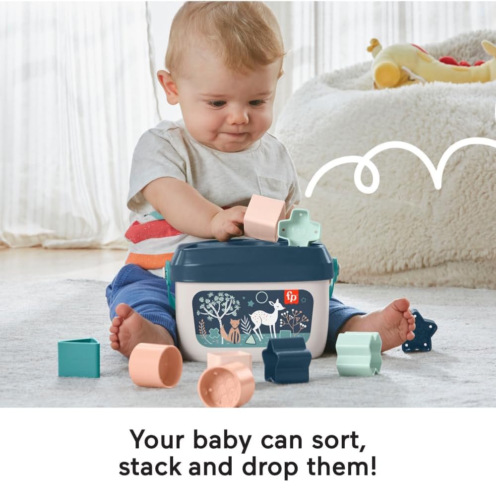 HotFisher-Price Baby’s First BlocksToy Set, Navy Fawn | Stacking Toy, 10 Shapes & Storage Bucket, Sorting Play, Infants Ages 6+ Months (Amazon Exclusive)