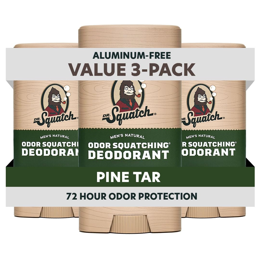 HotDr. Squatch Natural Men’s Deodorant – Aluminum Free Natural Deodorant Men with Charcoal & Postbiotics for 72-Hour Odor Protection – Fresh Falls, 2.65oz Stick (3-Pack)